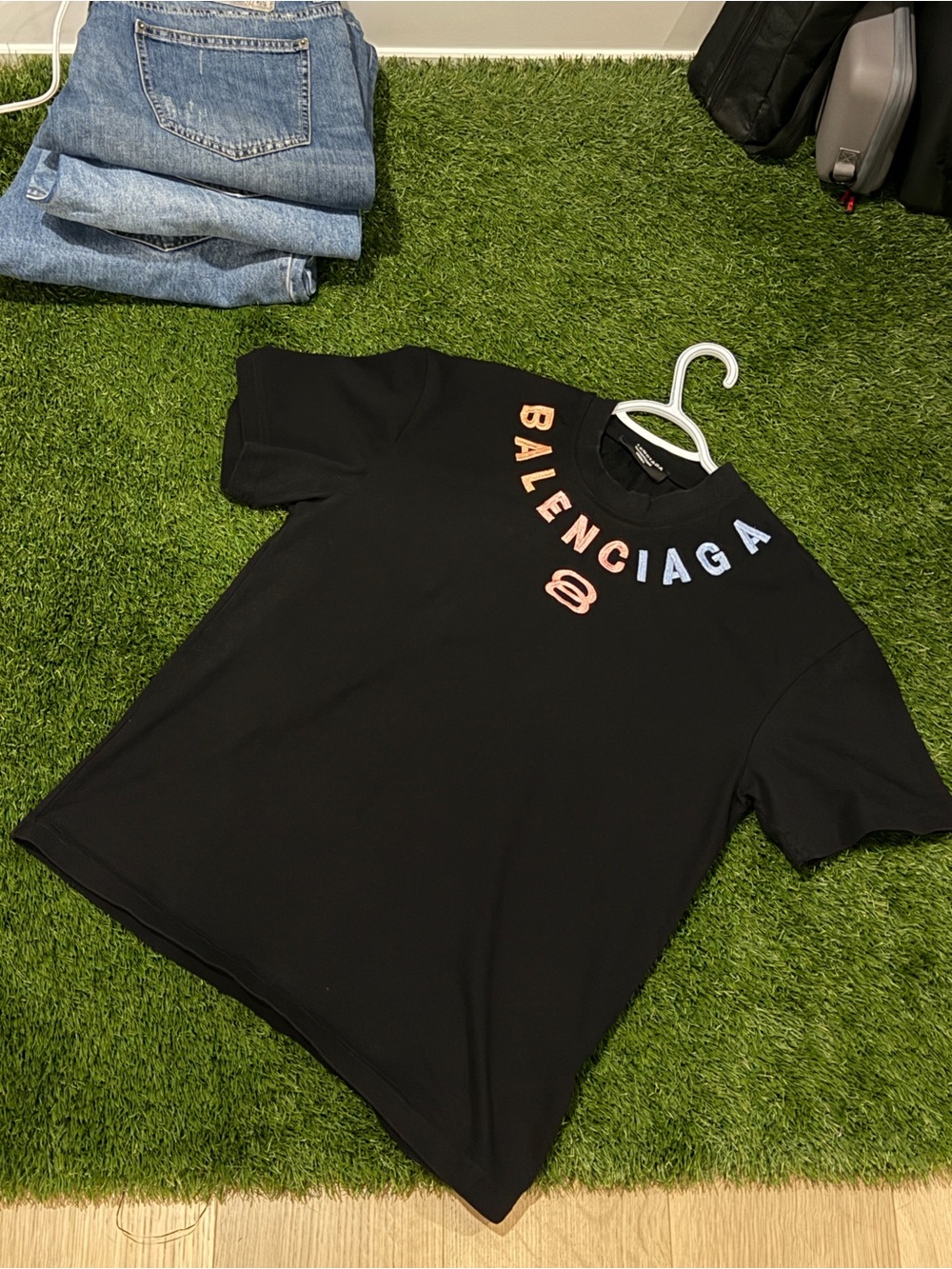 Balenciaga Black Logo T-Shirt with Multicolor Lettering
